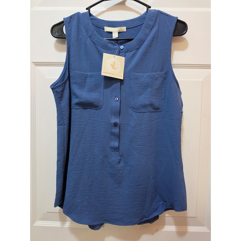 NWT Juniper + Lime Blue Sleeveless Button-Front Blouse Top - Size S